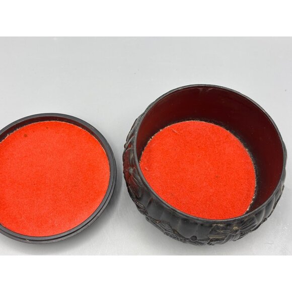 Vtg USSR Russian Black Plastic Trinket Box Floral Textured Lid - Picture 3 of 7